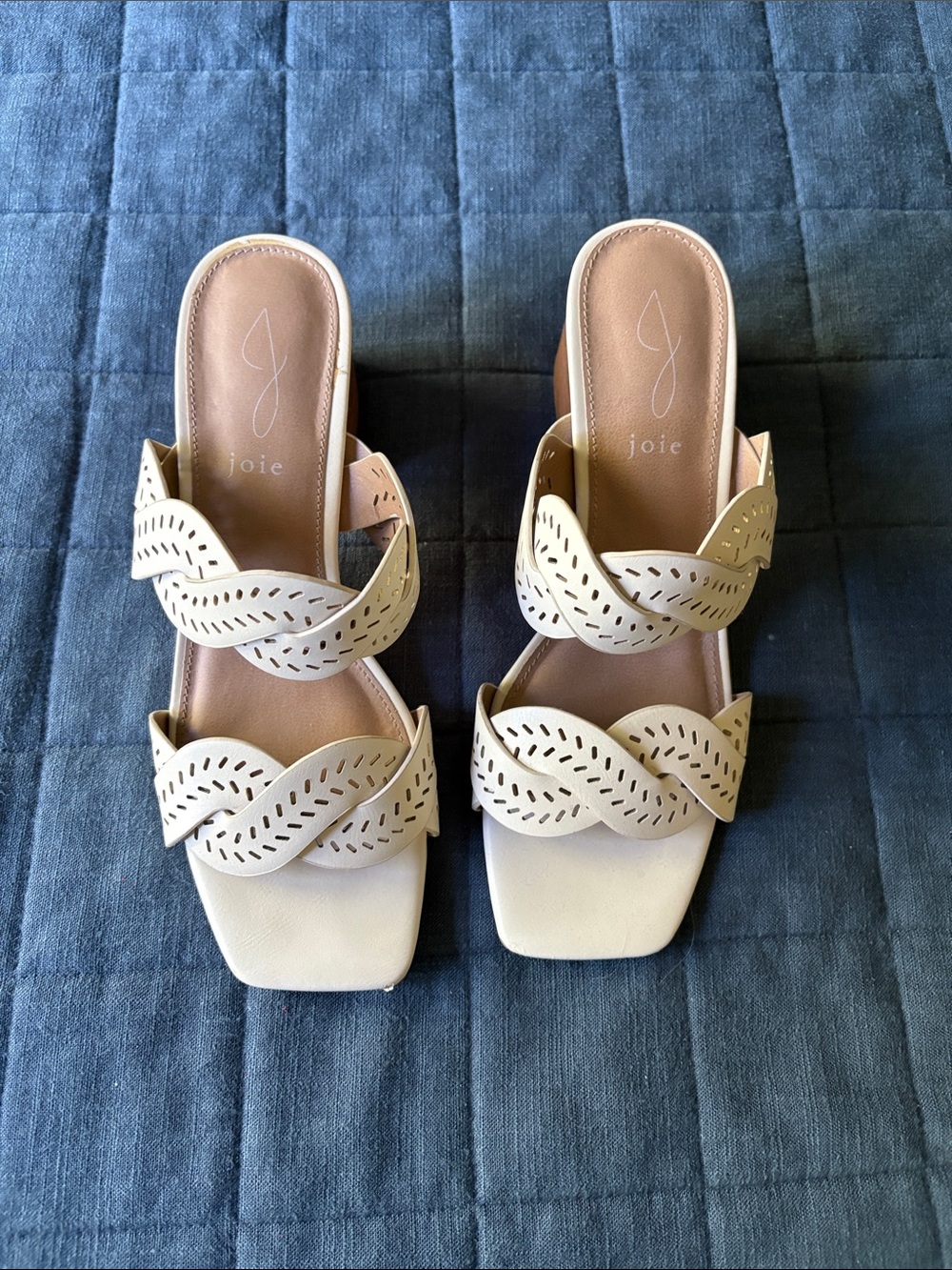 Joie Cream Braided Laser-Cut Slide Mule Sandals